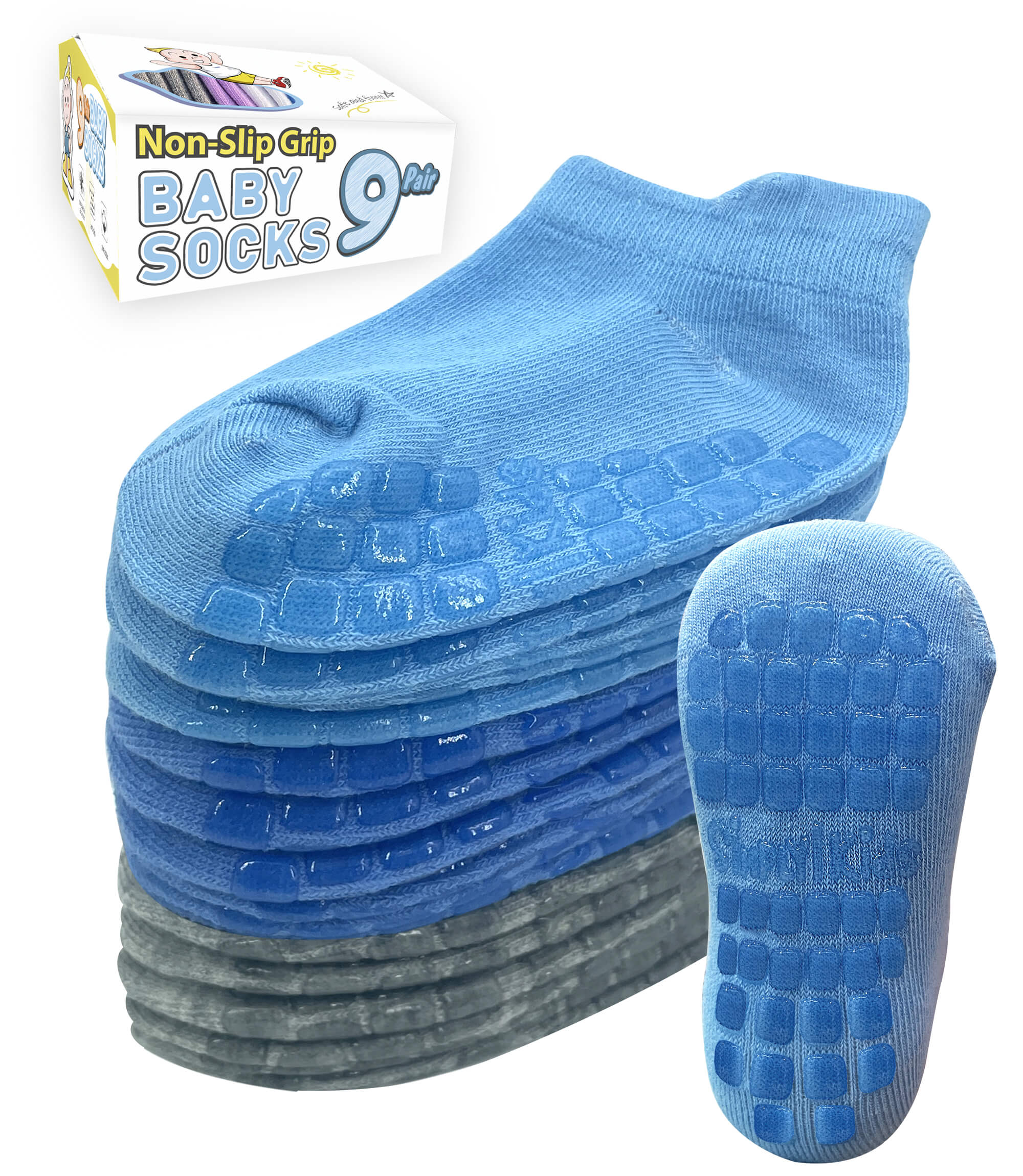 (Blue)Toddler Socks with Grippers - Non Slip Baby Socks 6-12 12