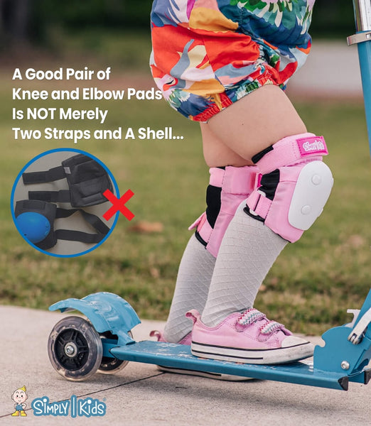 Simply Kids Knee and Elbow Pads with Wrist Guards, HardSoft Pad Tech. -  CPSIA Certified Protective Gear Set - Inline Roller Skate Skateboard Bike  Knee