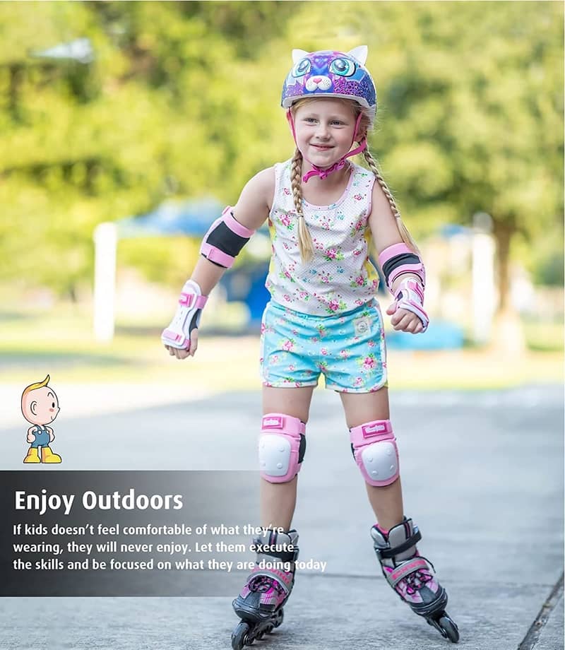 [2021 New Model] Simply Kids HardSoft Knee and Elbow Pads with Wrist Guards (Pink Camouflage)