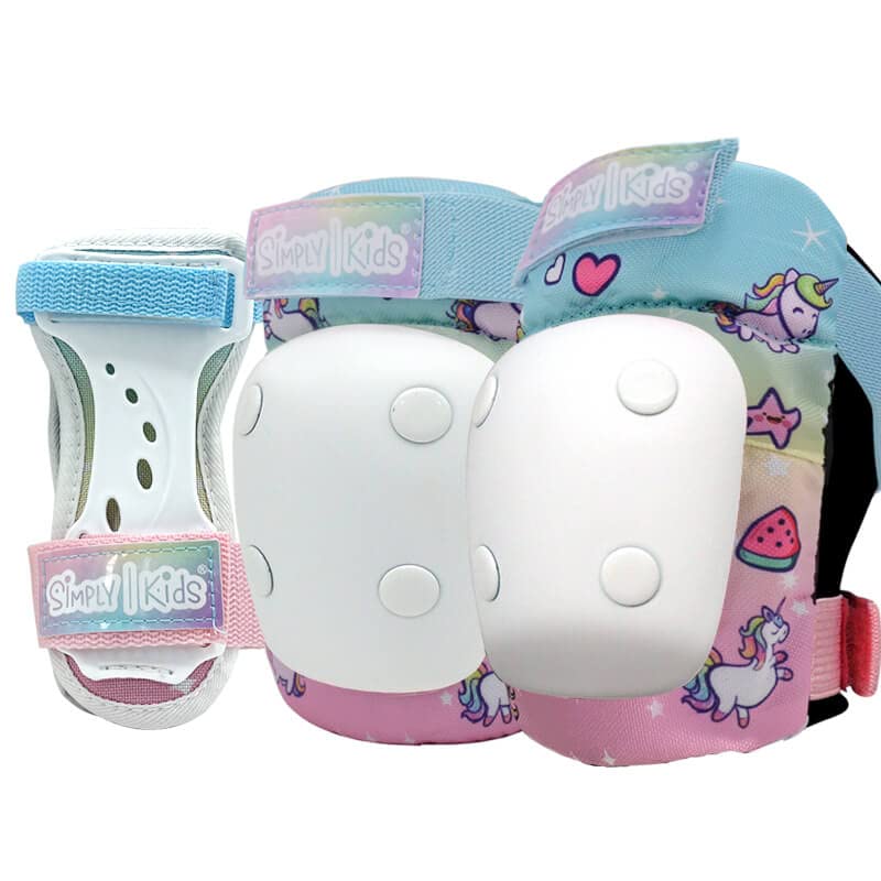 [2021 New Model] Simply Kids HardSoft Knee and Elbow Pads with Wrist Guards (Unicorn)