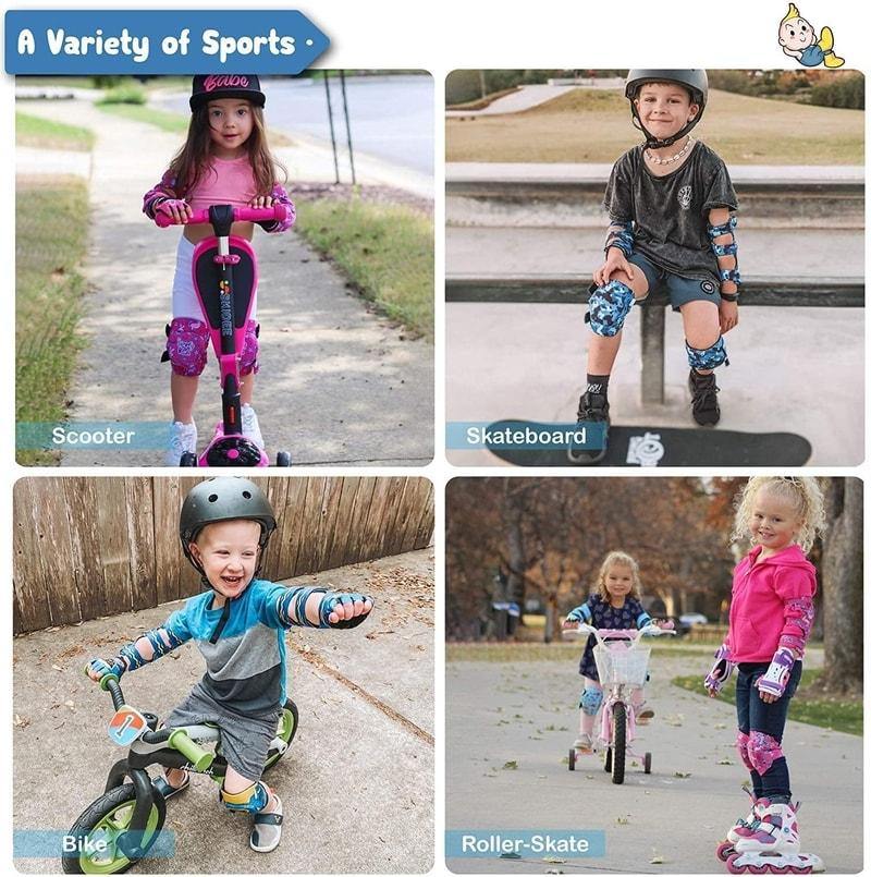 [1st Gen.] Innovative Soft Kids Elbow and Knee Pads with Bike Gloves (Dinosaur)