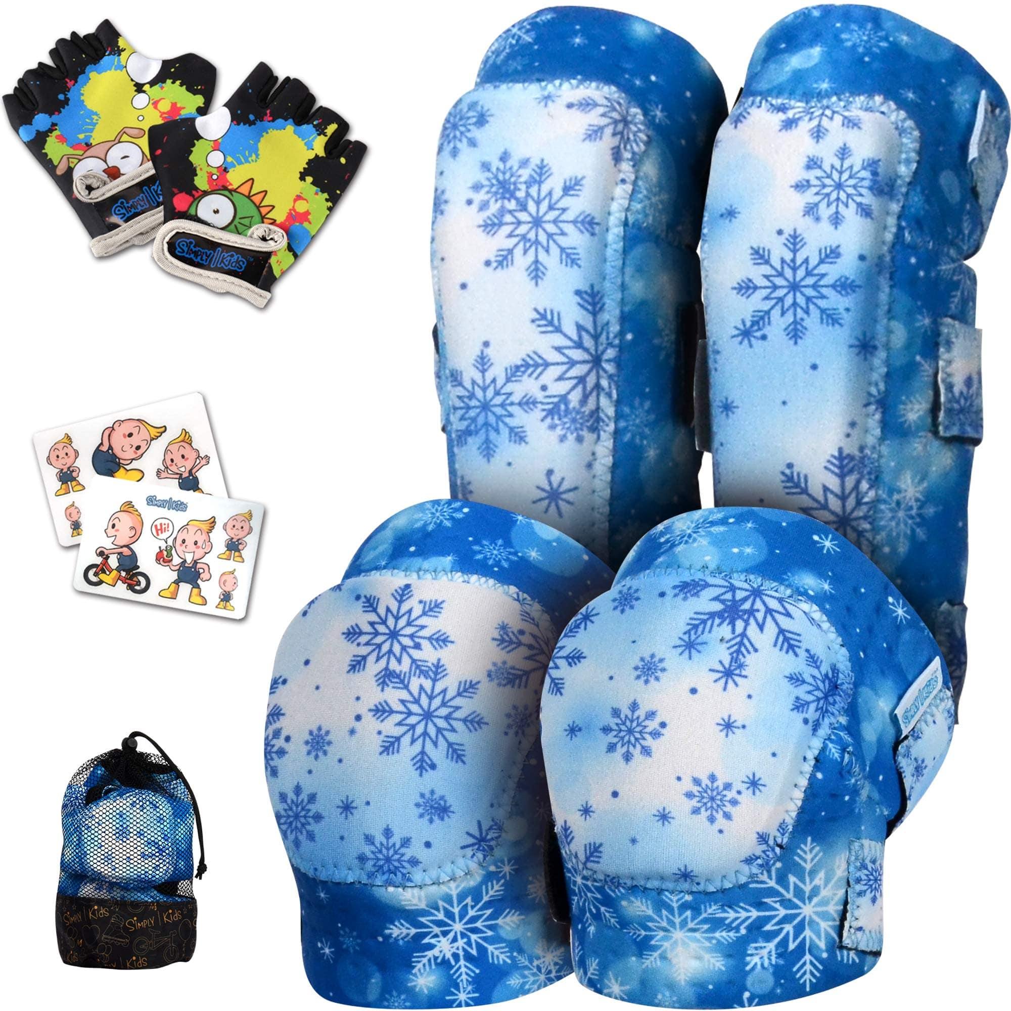 (Blue Snowflake) Innovative Soft Kids Knee and Elbow Pads with Bike Gloves - Simply Kids