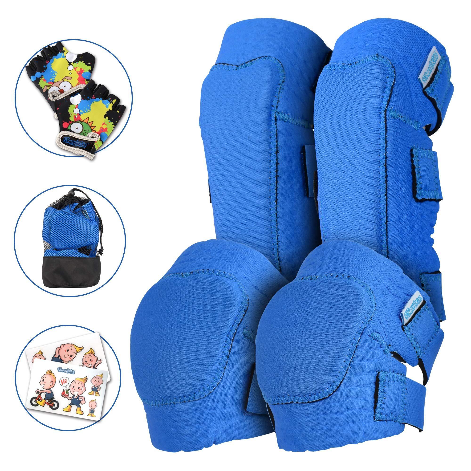 (Pure Blue) Innovative Soft Kids Knee and Elbow Pads with Bike Gloves - Simply Kids