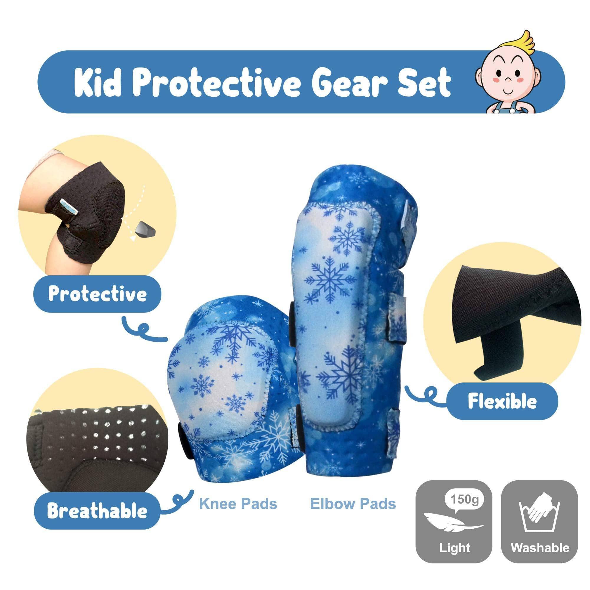 [1st Gen.] Innovative Soft Kids Elbow and Knee Pads with Bike Gloves (Blue Snowflake)