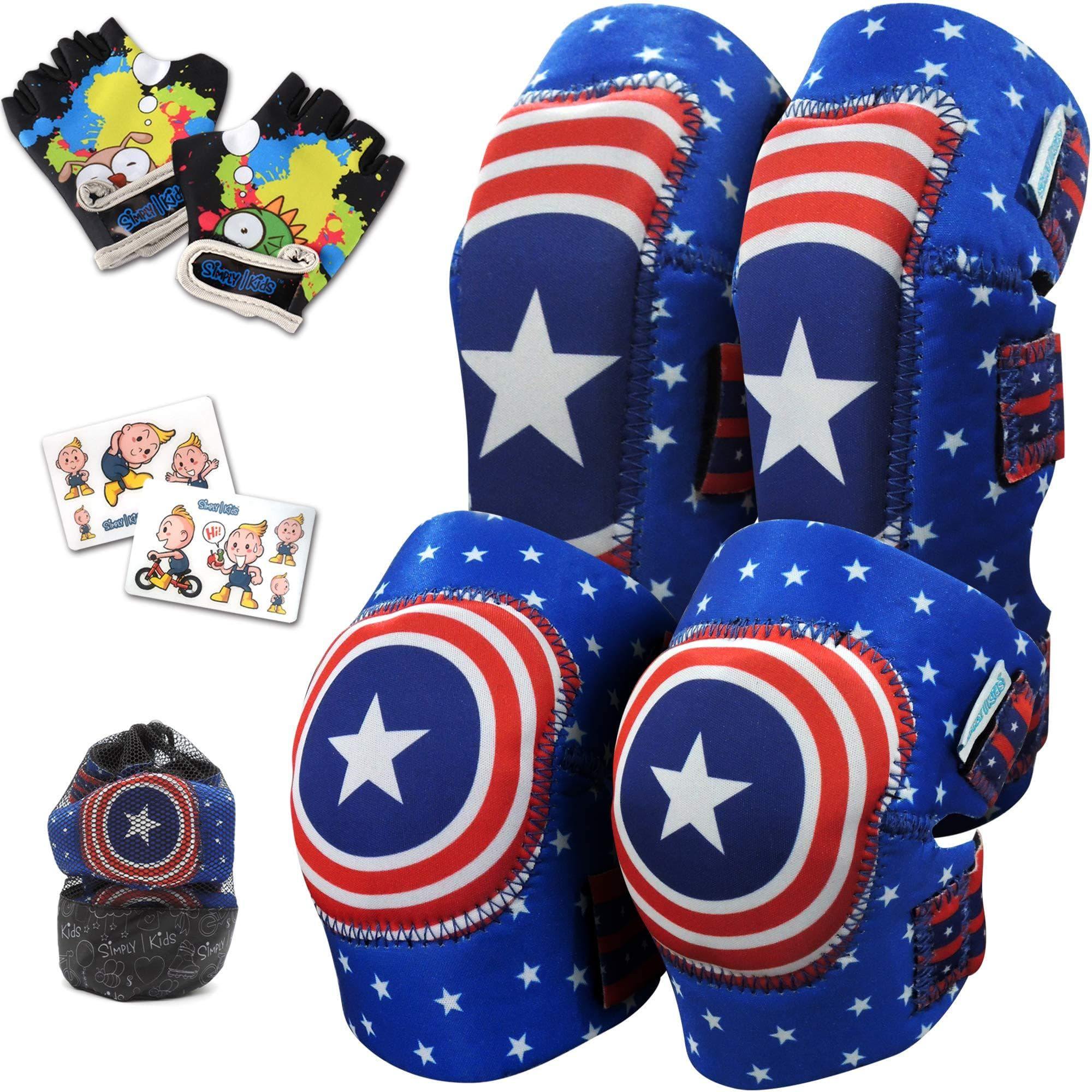 (Captain USA) Innovative Soft Kids Knee and Elbow Pads with Bike Gloves - Simply Kids