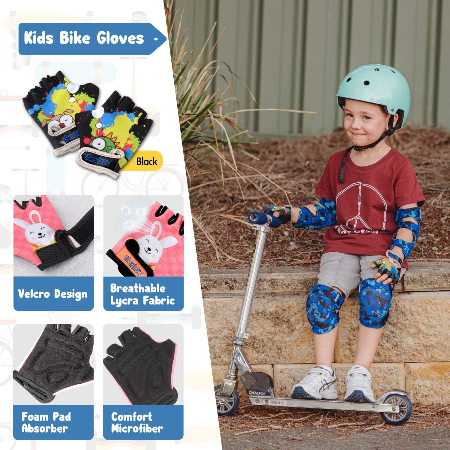 [1st Gen.] Innovative Soft Kids Elbow and Knee Pads with Bike Gloves (Shark)