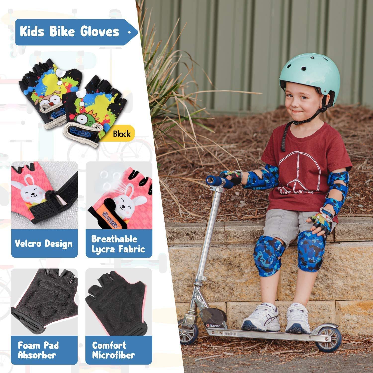Simply Kids Soft Knee and Elbow Pads with Bike Gloves (Shark, 4-8 Years)
