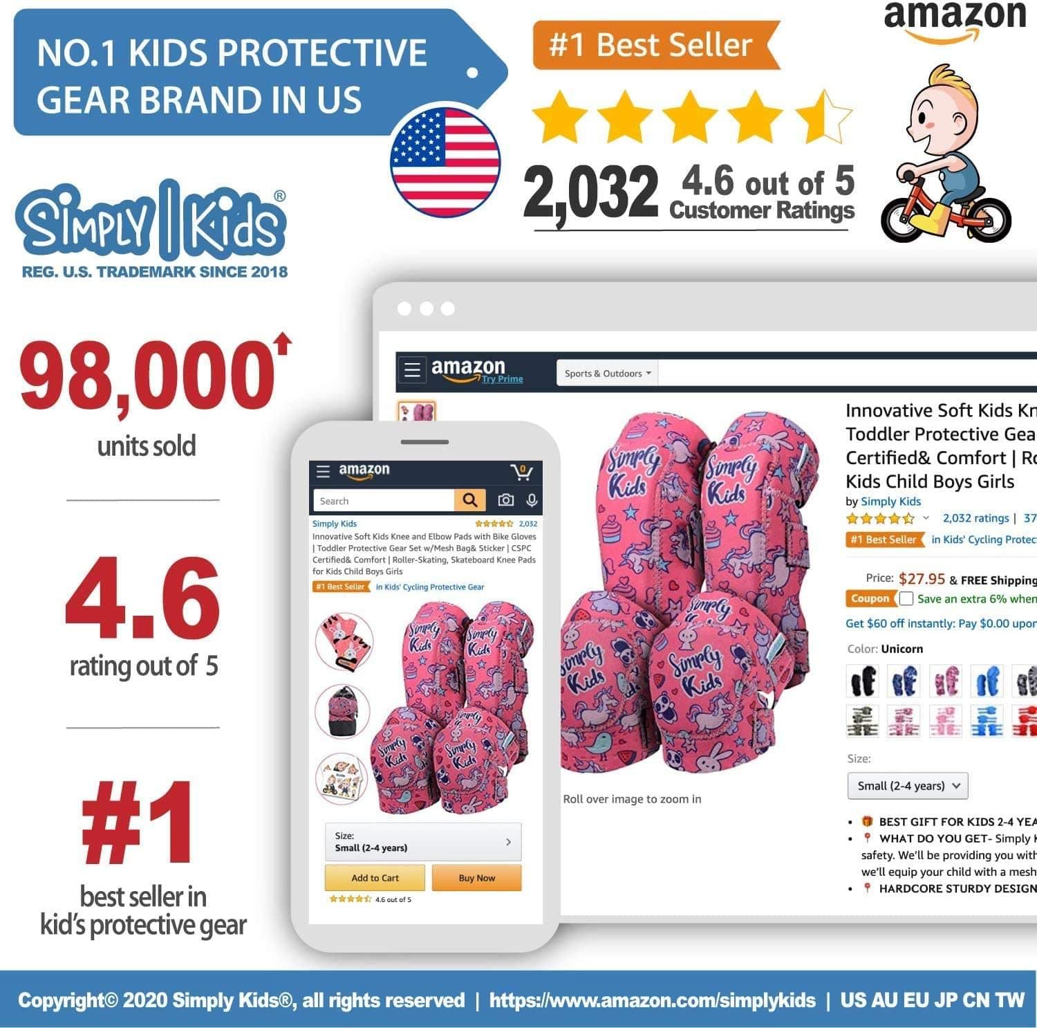[1st Gen.] Innovative Soft Kids Elbow and Knee Pads with Bike Gloves (Pure Red)