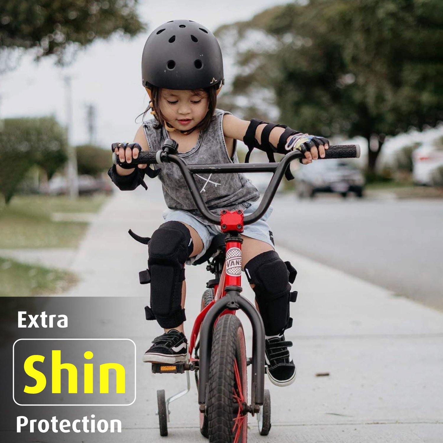 [2nd Gen.] Innovative Soft Kids Elbow and Knee Pads with Bike Gloves (Black)