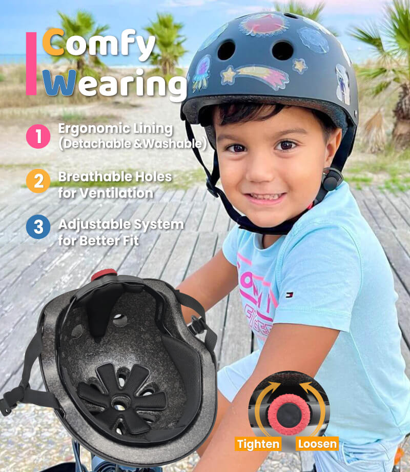 bike helmet for toddler boy ( Outer Space) Kids Helmet with DIY Stickers for Toddler, Boy, Girl