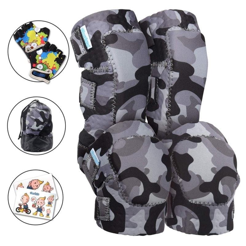(Snow Camo) Innovative Soft Kids Knee and Elbow Pads with Bike Gloves - Simply Kids
