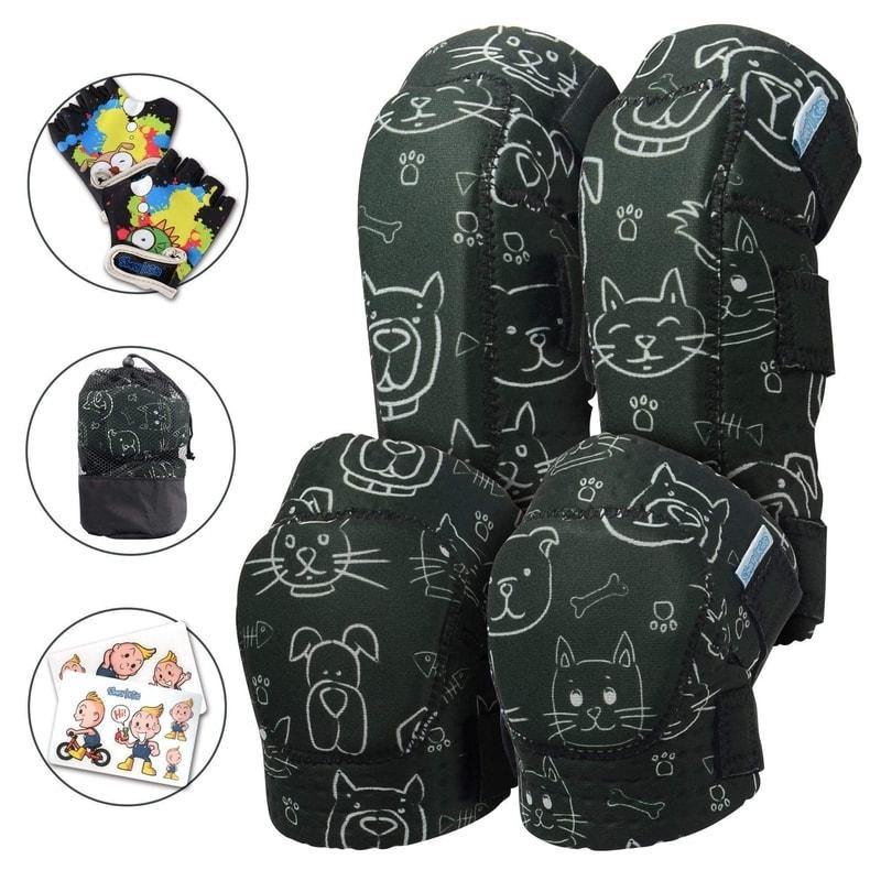 (Dog&Cat) Innovative Soft Kids Knee Pads and Elbow Pads with Bike Gloves - Simply Kids