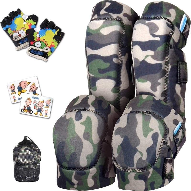 (Olive Camo) Innovative Soft Kids Knee and Elbow Pads with Bike Gloves - Simply Kids