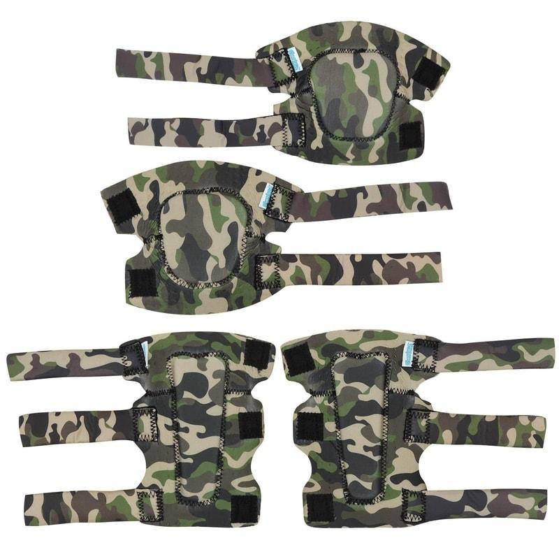 [1st Gen.] Innovative Soft Kids Elbow and Knee Pads with Bike Gloves (Olive Camouflage)