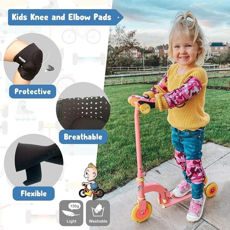 [1st Gen.] Innovative Soft Kids Elbow and Knee Pads with Bike Gloves (Pink Camouflage)