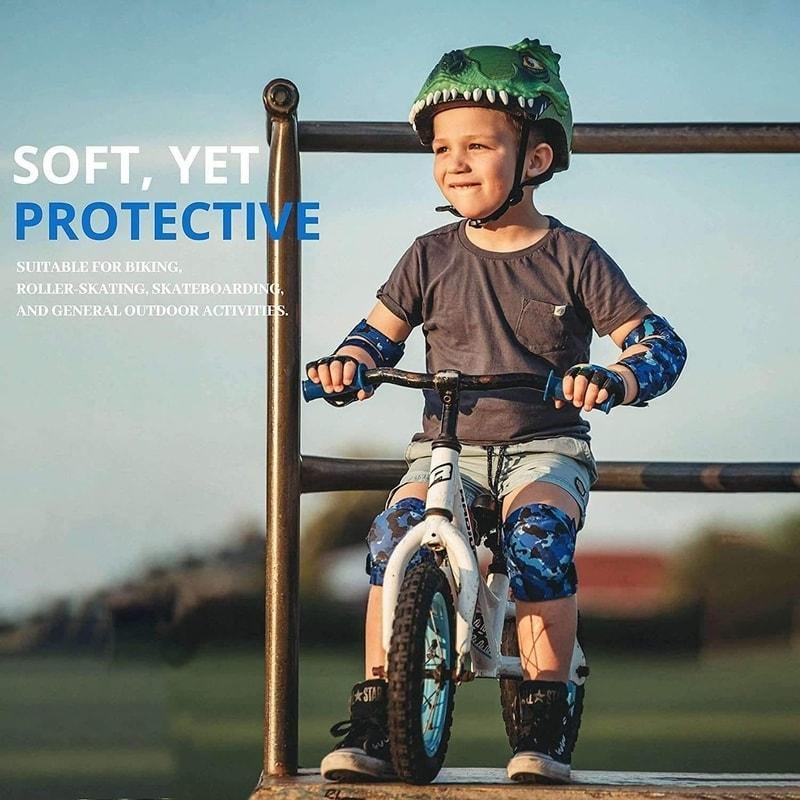 [1st Gen.] Innovative Soft Kids Elbow and Knee Pads with Bike Gloves (Ocean Camouflage)