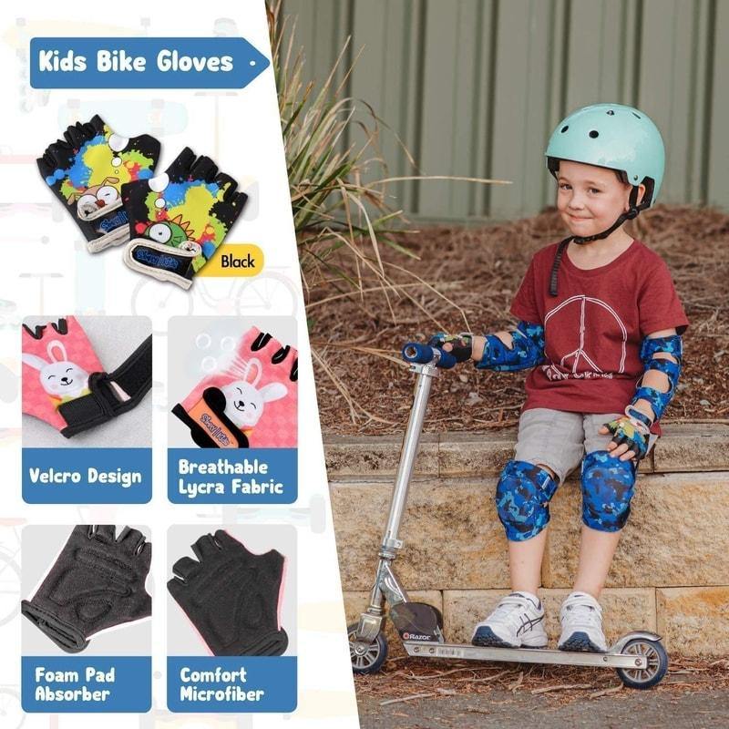 [1st Gen.] Innovative Soft Kids Elbow and Knee Pads with Bike Gloves (Black)