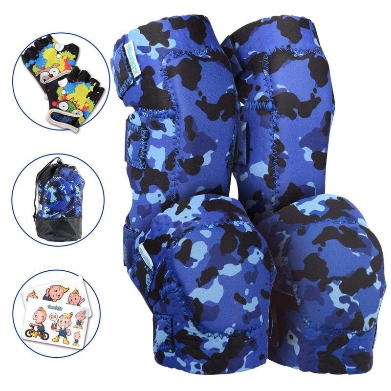 (Ocean Camo) Innovative Soft Kids Knee Pads and Elbow Pads with Bike Gloves - Simply Kids