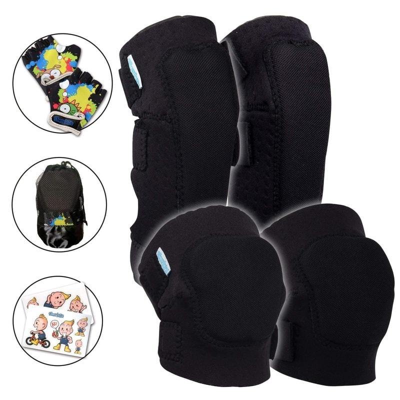 (Black) Innovative Soft Kids Knee and Elbow Pads with Bike Gloves - Simply Kids