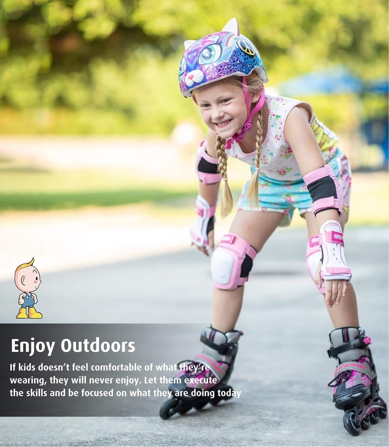 Kids Knee & Elbow Pads Set With Wrist Guards - Protective Gear For Skateboarding & Cycling