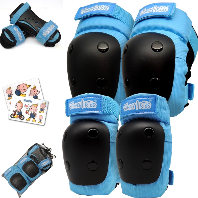 [2021 New Model] Simply Kids HardSoft Knee and Elbow Pads with Wrist Guards (Blue)
