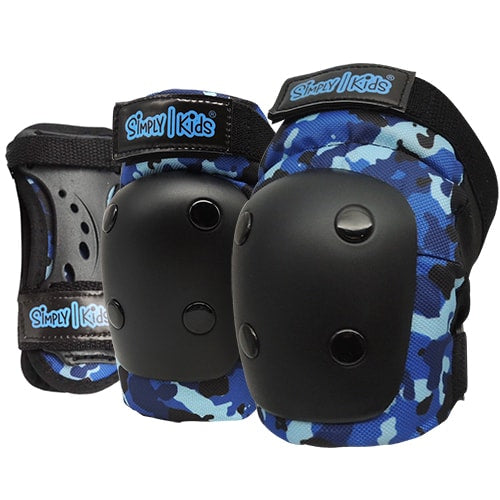 [2021 New Model] Simply Kids HardSoft Knee and Elbow Pads with Wrist Guards (Ocean Camouflage)