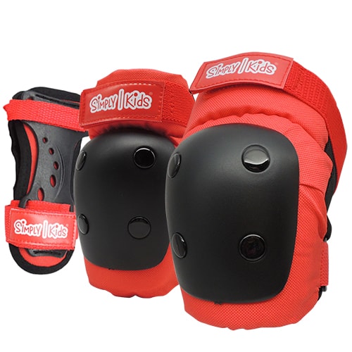 [2021 New Model] Simply Kids HardSoft Knee and Elbow Pads with Wrist Guards (Red)