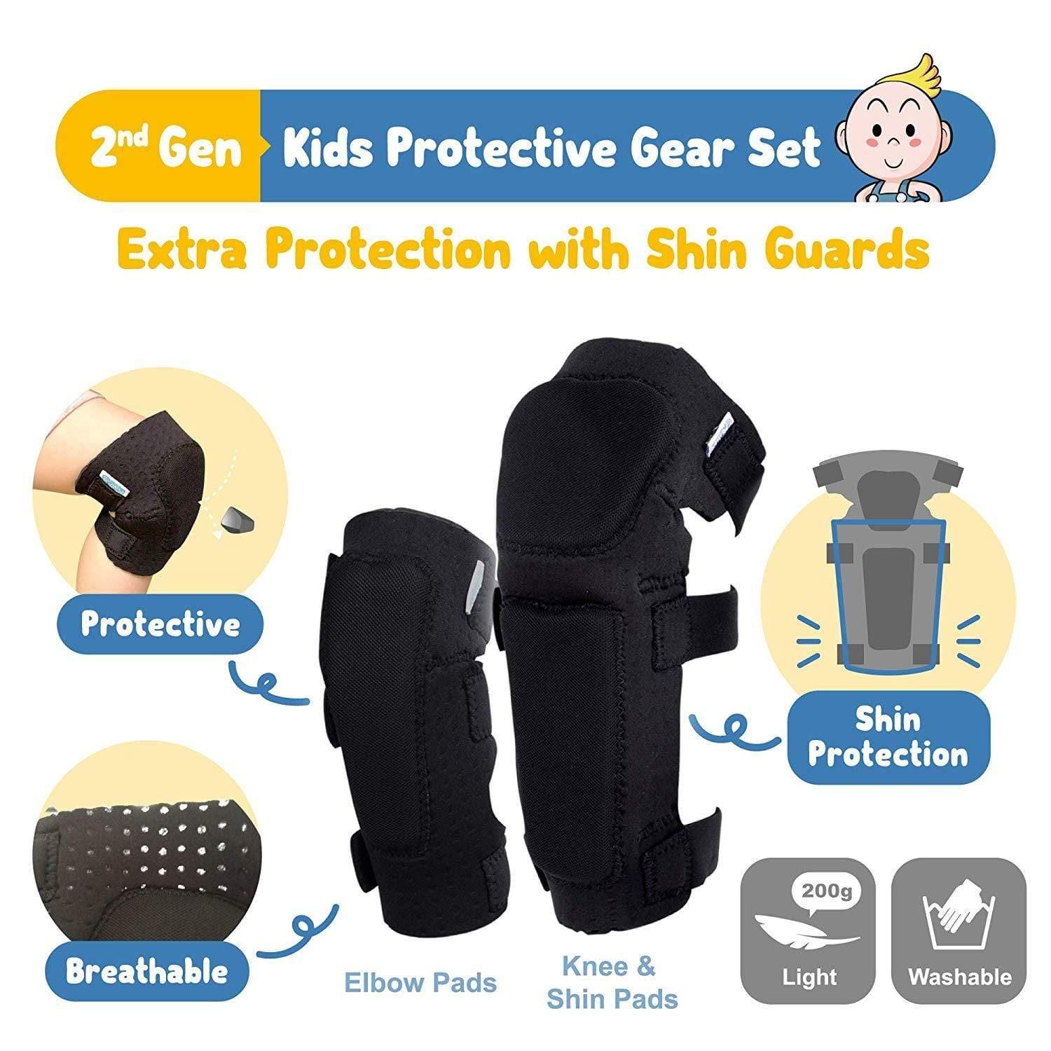 [2nd Gen.] Innovative Soft Kids Elbow and Knee Pads with Bike Gloves (Black)