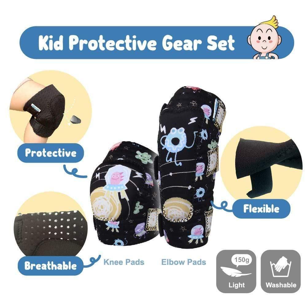 [1st Gen.] Innovative Soft Kids Elbow and Knee Pads with Bike Gloves (Space Monster)